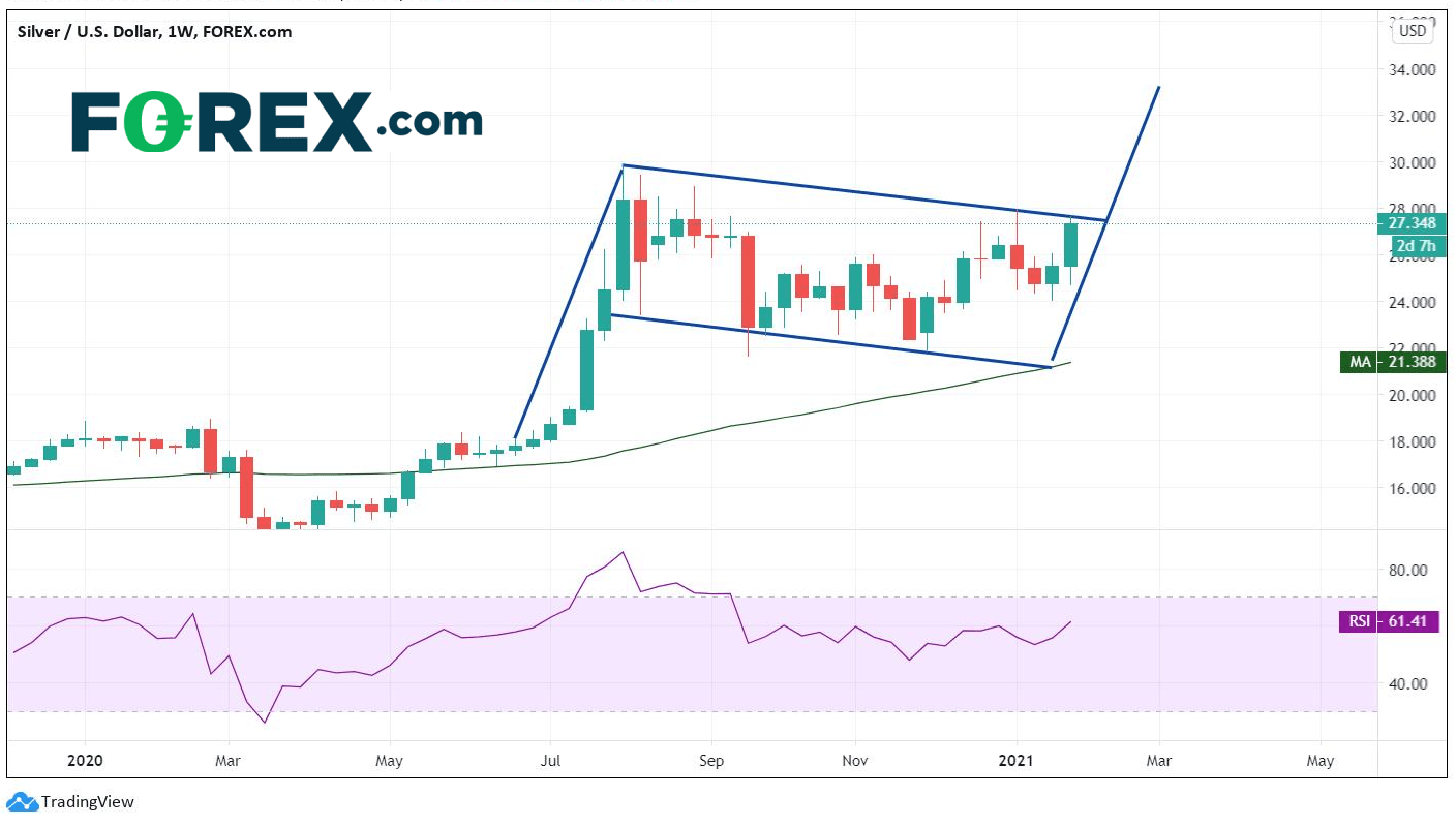Market chart showing performance of Silver/USD. Published January 2021 by FOREX.com
