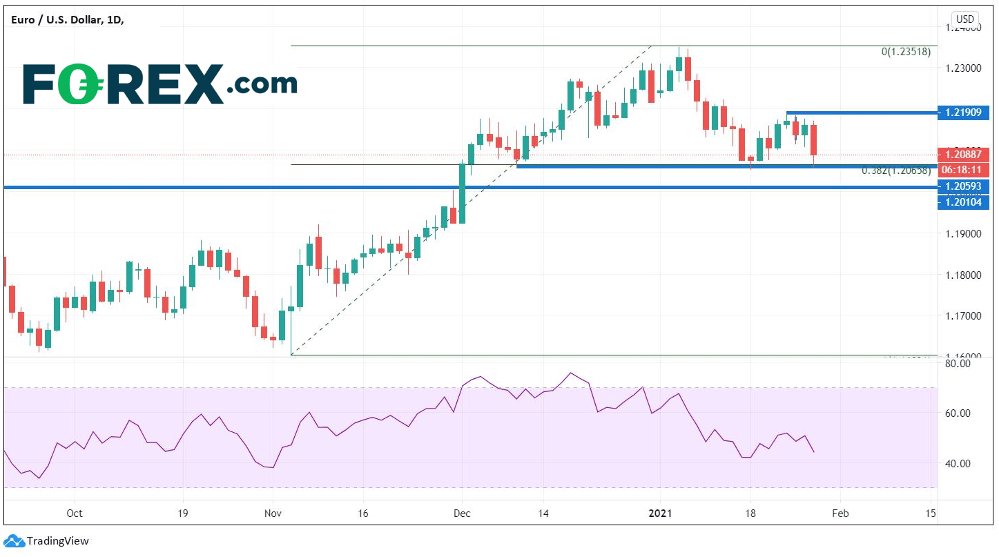 Chart analysis of hiring rate cuts: effect on the EUR/USD (Daily). Published in January 2021 by FOREX.com