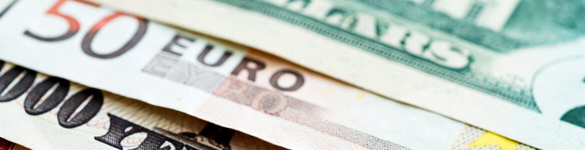 Yen, Euros and dollar currency bills and notes