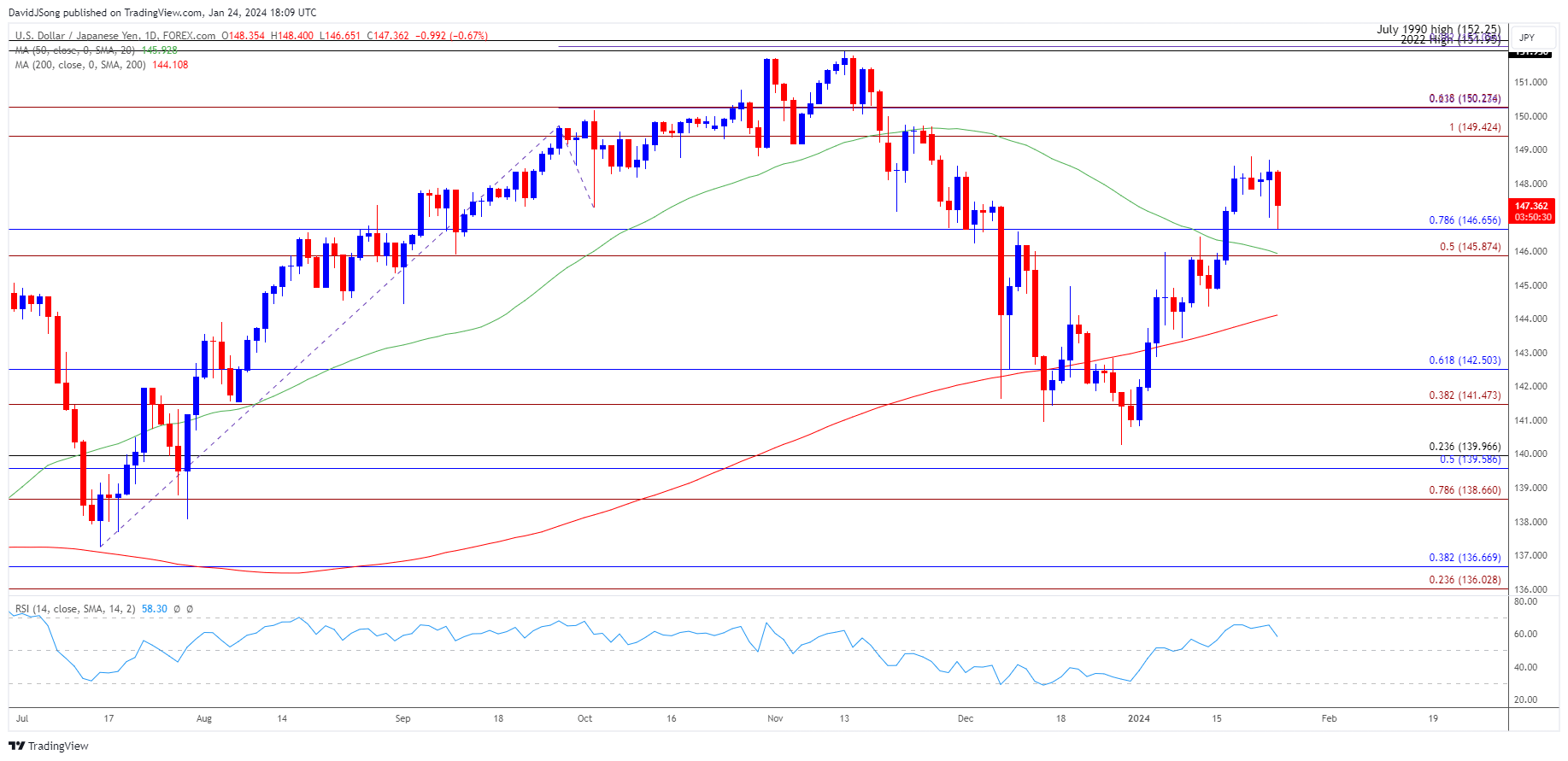 USDJPY Daily Chart 01242024