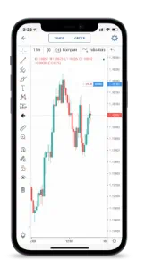 Captura de un gráfico de trading en la aplicación de FOREX.com para iPhone