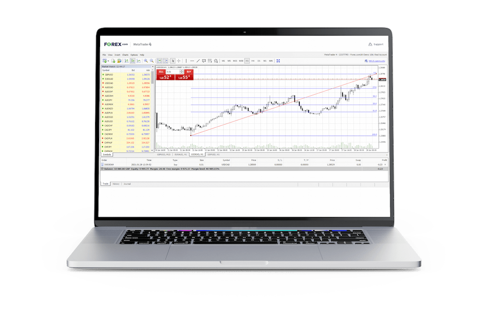 Screenshot of MetaTrader trading software showing positive performance on a laptop