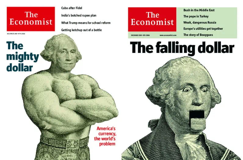 株式市場のセンチメントを示しているThe Economist二面報道の例