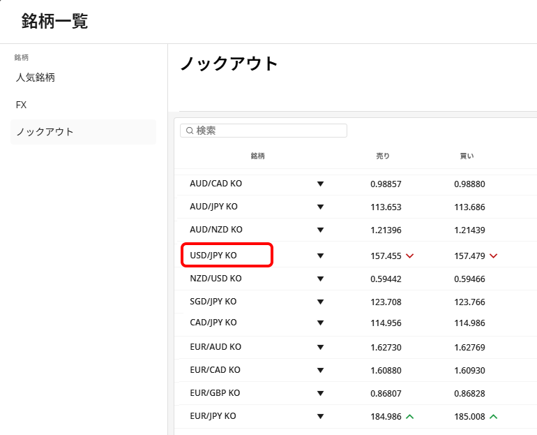 ノックアウトオプション特徴の比較 ツールの使い方