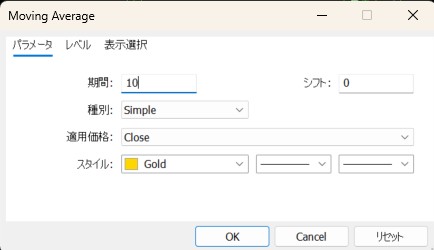 移動平均線の初期設定方法